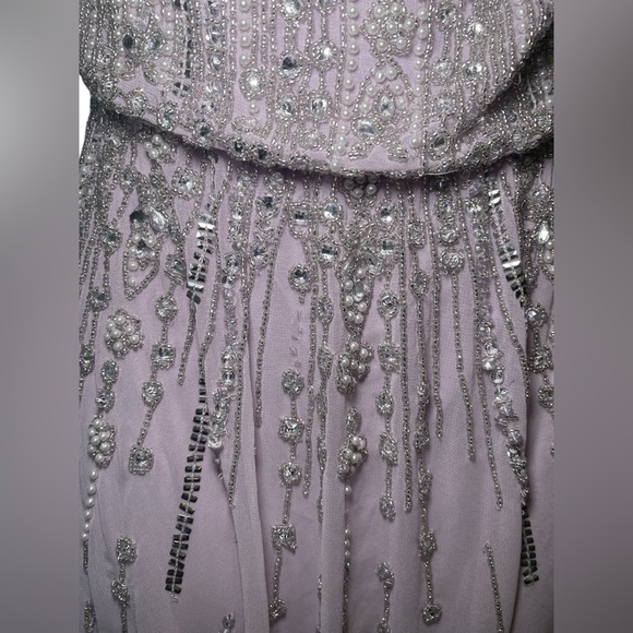 Mac Duggal 10690 Lavender Sequin Chiffon Midi Dress High Neck Flutter Sleeves - Picture 5 of 8